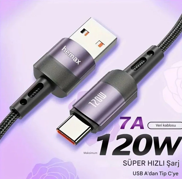 7A 120 w hızlı şarj kablosu type c USB dönüştürücü kablo