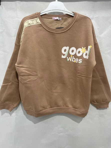uğurböceğiçocuk Good Vibes Yazı Baskılı Kız Sweat 12031 - 8