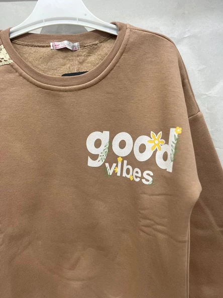 uğurböceğiçocuk Good Vibes Yazı Baskılı Kız Sweat 12031 - 9