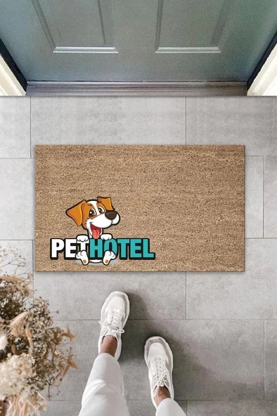 Dijital Baskı Kahverengi Köpekli Pet Hotel Dekoratif Kapı Paspası K-2026