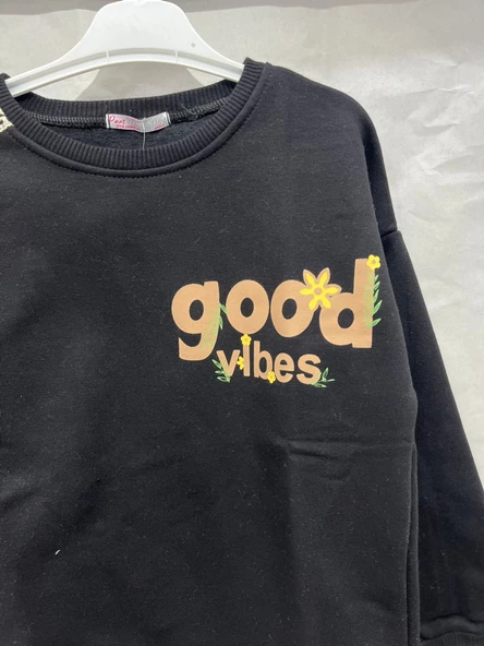uğurböceğiçocuk Good Vibes Yazı Baskılı Kız Sweat 12031 - 6