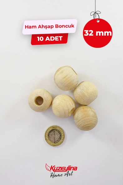 Kuzeylina 32 mm Ahşap Ham Boncuk -  10 Adet - 2