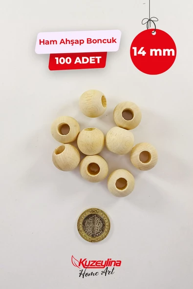 Kuzeylina 14 mm Ahşap Ham Boncuk -  100 Adet - 2