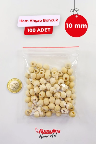 Kuzeylina 10 mm Ahşap Ham Boncuk -  100 Adet