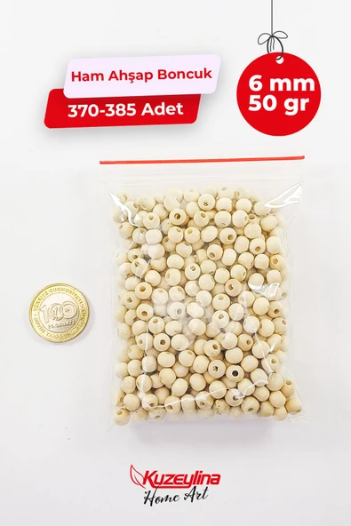 Kuzeylina 6 mm Ahşap Ham Boncuk -  50 gram