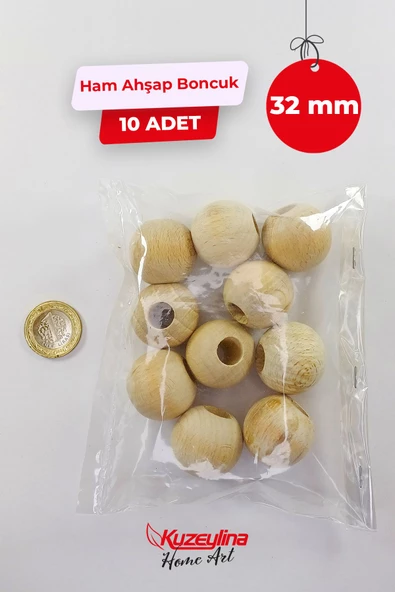 Kuzeylina 32 mm Ahşap Ham Boncuk -  10 Adet