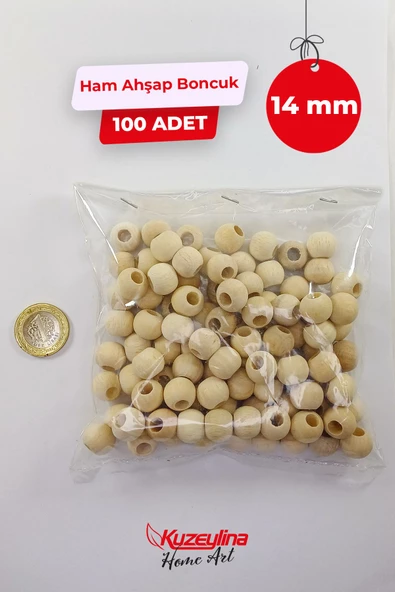 Kuzeylina 14 mm Ahşap Ham Boncuk -  100 Adet