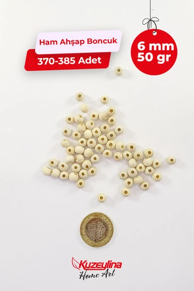 Kuzeylina 6 mm Ahşap Ham Boncuk -  50 gram - 2