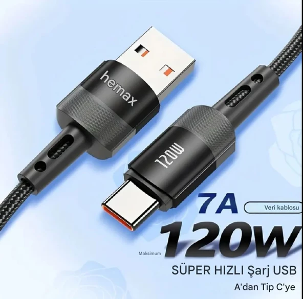 7A 120 w hızlı şarj kablosu type c USB dönüştürücü kablo