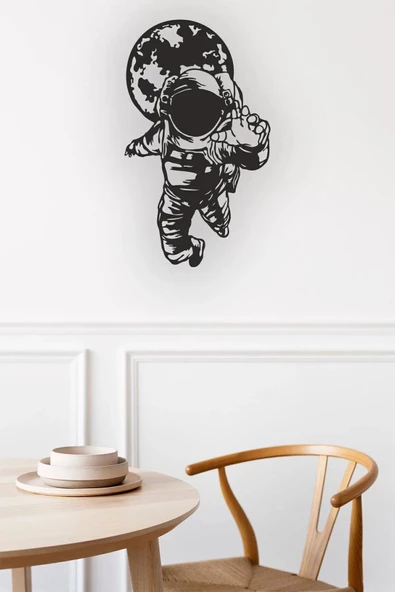 Kuzeylina Astronot ve Uzay Temalı MDF Duvar Dekoru - 45x28 cm, Lazer Kesim - 2