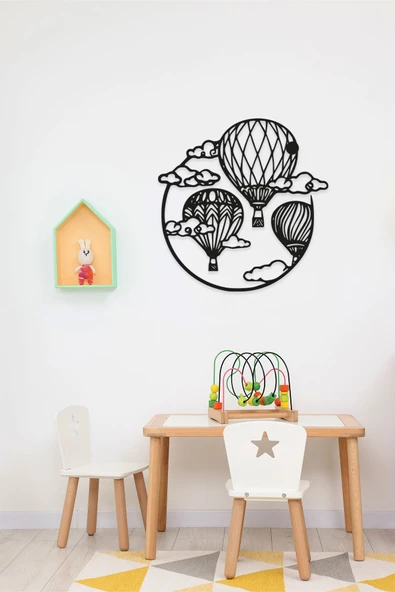 Kuzeylina Balon Temalı Tablo - 32x32 cm, Lazer Kesim Duvar Dekoru - 2
