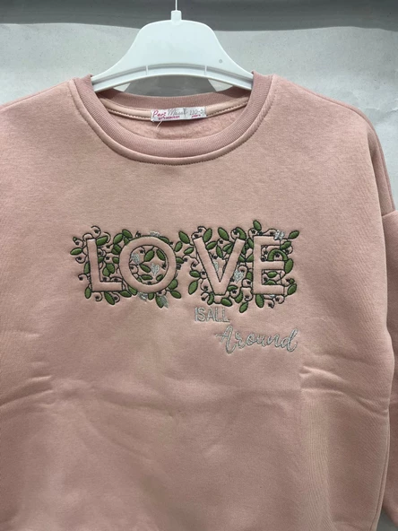 uğurböceğiçocuk Love Yazı Baskılı Kız Sweat 11993 - 6