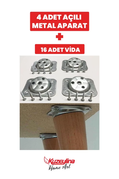 Kuzeylina 4 Adet Metal Sehpa Ve Ahşap Ayak Bağlantı Aparatı Açılı Ayak Aparatı Zigon Sehpa Masa Koltuk Puf - 2