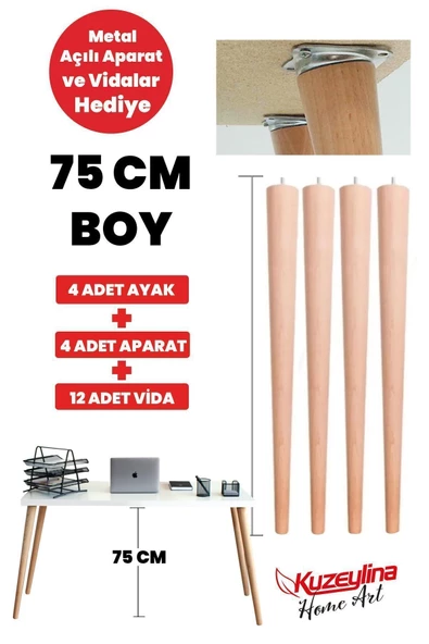 Kuzeylina Masa Ayağı Ahşap 4 Adet 75 Cm Ham