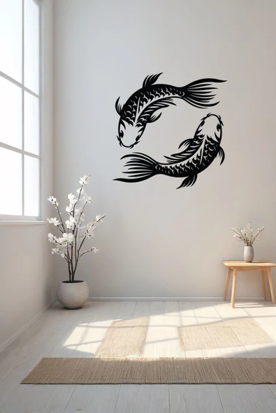 Kuzeylina Koi Balığı Duvar Süsü Tablo - 35x35 cm, Feng Shui Sembolü - 2