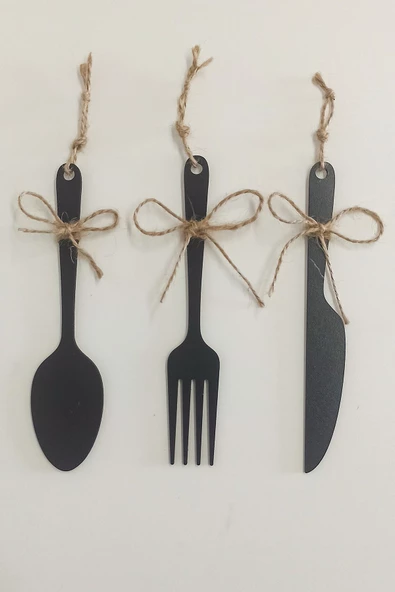 Kuzeylina 3 Parça Dekoratif Ahşap Çatal-Kaşık-Bıçak Seti Mutfak, Kahve Köşesi, Raf, Askı Süsü, Dolap,(19 cm) - 3