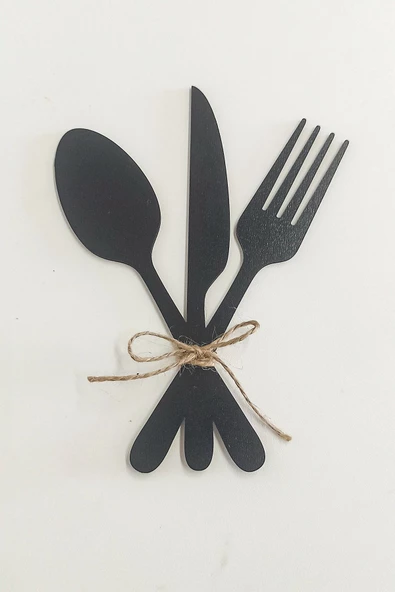 Kuzeylina 3'lü Dekoratif Ahşap Çatal-Kaşık-Bıçak Seti Mutfak, Kahve Köşesi, Dolap, Raf, Askı Süsü(19 cm) - 2