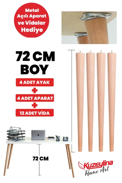 Kuzeylina Masa Ayağı Ahşap 4 Adet 72 Cm Ham