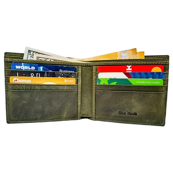 Rich Smith Classical Gerçek Deri Erkek Cüzdan 3913 Bulutlu Yeşil - Resim 2