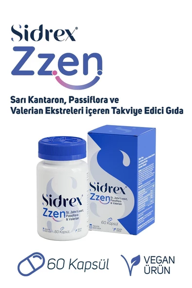 SIDREX Zzen Passiflora, Valerian Ve Sarı Kantaron Ekstreleri Içeren Takviye Edici Gıda 60 Kapsül