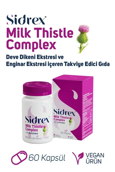 SIDREX Milk Thistle Complex Deve Dikeni Ekstresi Ve Enginar Ekstresi Içeren Takviye Edici Gıda 60 Kapsül