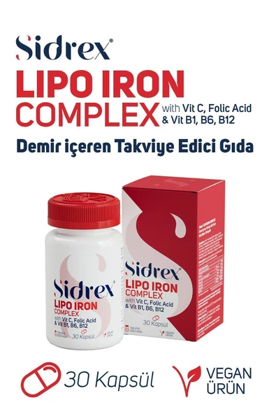 SIDREX Lipo Iron Complex Demir Içeren Takviye Edici Gıda 30 Kapsül