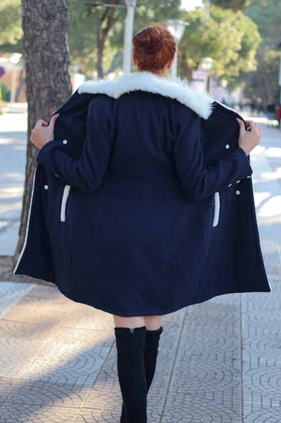 Kışlık Günlük Kaşe Kadın Kaban - Resim 4