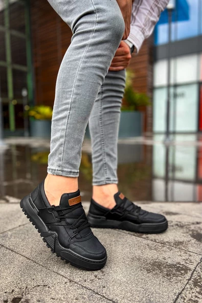 Siyah Renk Sneaker Erkek Ayakkabı Siyah Taban TB067 - 3