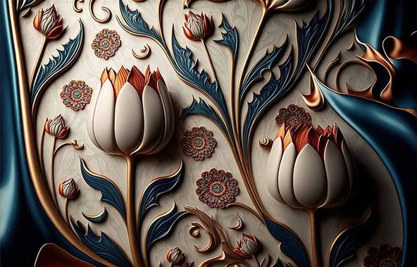 3 Boyutlu Beyaz Lale Desenli Duvar Kağıdı - 7