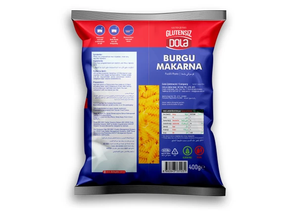 Dola Glutensiz Kesme ve Burgu Makarna 400 Gr 10 Adet - Resim 7
