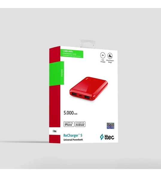 Ttec ReCharger 5000 mAh 2BB155K Kırmızı Taşınabilir Şarj Cihazı