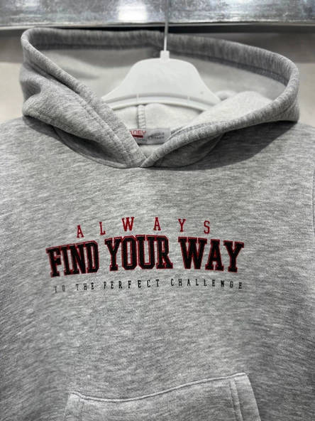 uğurböceğiçocuk Find Your Way Yazı Baskılı 3 İp Kapuşonlu Sweat 1034 - 10