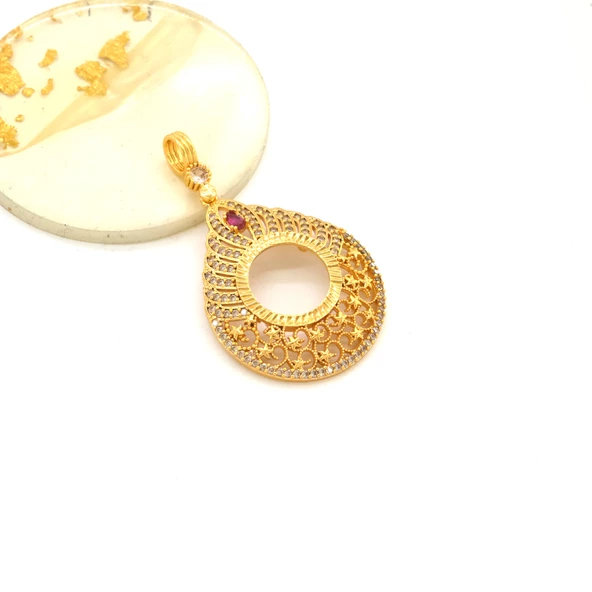 Çeyrek Altın Çerçeveli Kolye Ucu Altın Kaplama TGR-697 - Resim 4