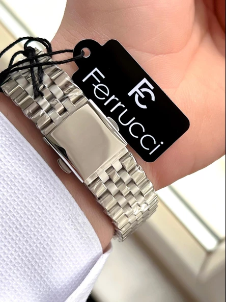 Ferrucci Rolex Model Çelik Kordon Takvimli Kadran 30 Mt Suya Dayanıklı Erkek Kol Saati FEC.13029M01 - Resim 4