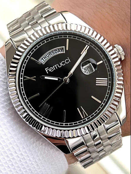 Ferrucci Rolex Model Çelik Kordon Takvimli Kadran 30 Mt Suya Dayanıklı Erkek Kol Saati FEC.13029M01 ürün görseli