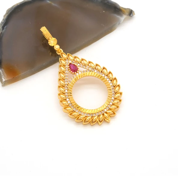 Çeyrek Altın Çerçeveli Kolye Ucu Altın Kaplama TGR-645 - Resim 4