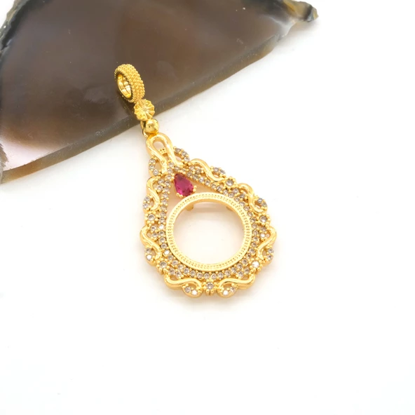 Çeyrek Altın Çerçeveli Kolye Ucu Altın Kaplama TGR-675 - Resim 4