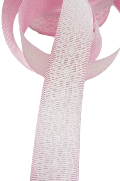 Tafta Dantel Görünümlü Kurdele Pembe 25 mm 10 Metre - 2
