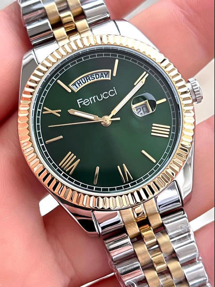 Ferrucci Rolex Model Çelik Kordon Takvimli Kadran 30 Mt Suya Dayanıklı Erkek Kol Saati FEC.13029M04 - Resim 3