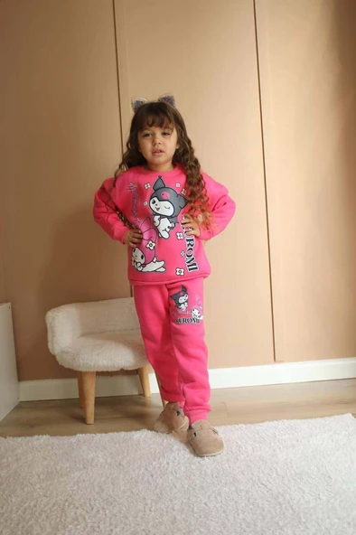 KIZ ÇOCUK KUROMİ MODELLİ PAMUK BİSİKLET YAKA 3 İP ŞARDONLU TAKIM - Resim 9