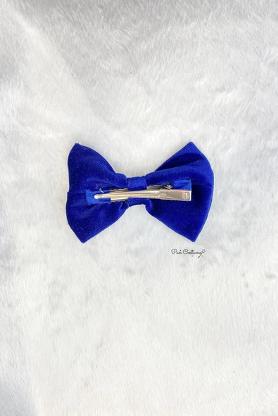 Kız Çocuk Klipsli Kadife Fiyonk Toka Mavi - 2