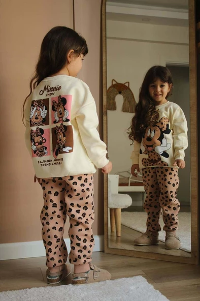 KIZ ÇOCUK MİCKEY MODELLİ PAMUK BİSİKLET YAKA 3 İP ŞARDONLU TAKIM - 6
