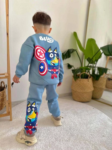 ERKEK ÇOCUK BLUEY MODELLİ BİSİKLET YAKA PAMUK 3 İPLİK ŞARDONLU TAKIM - 2