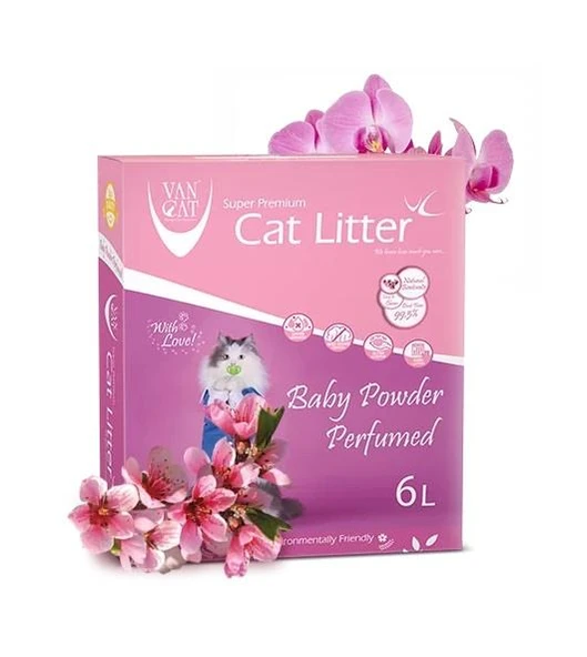 Vancat W180 Bebek Pudrası Kokulu Beyaz Bentonit Kedi Kumu 6 lt ürün görseli 1