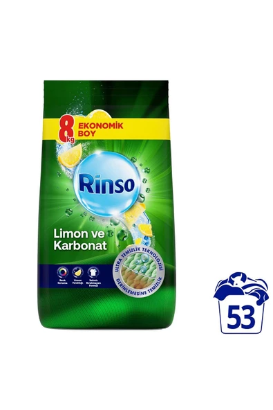 Rinso Toz Deterjan Limon Karbonat Renkliler Ve Beyazlar Için Derinlemesine Temizlik 8 Kg