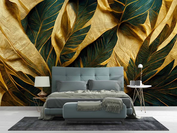 3 Boyutlu Yeşil Sarı Temalı Duvar Kağıdı - Resim 2