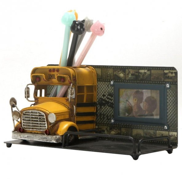 Vintage 3D School Bus Foğoğraf Çerçeveli Kalemlik