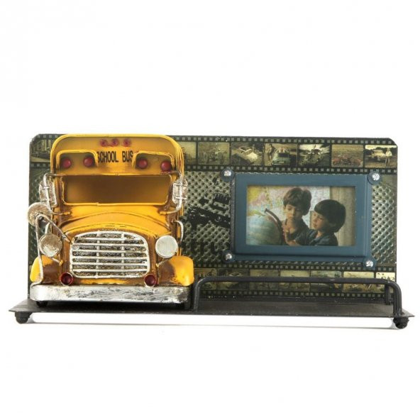 Vintage 3D School Bus Foğoğraf Çerçeveli Kalemlik - 2