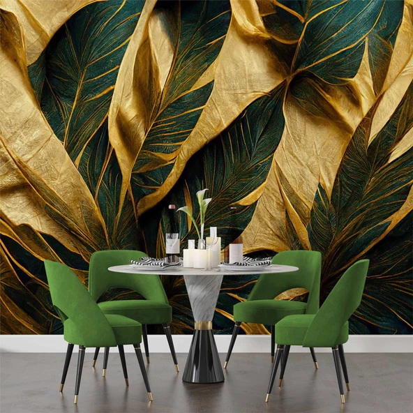 3 Boyutlu Yeşil Sarı Temalı Duvar Kağıdı - Resim 5