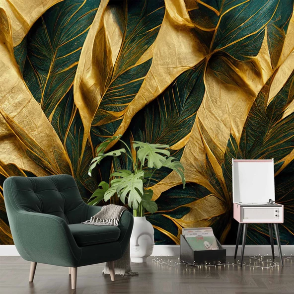 3 Boyutlu Yeşil Sarı Temalı Duvar Kağıdı - Resim 6